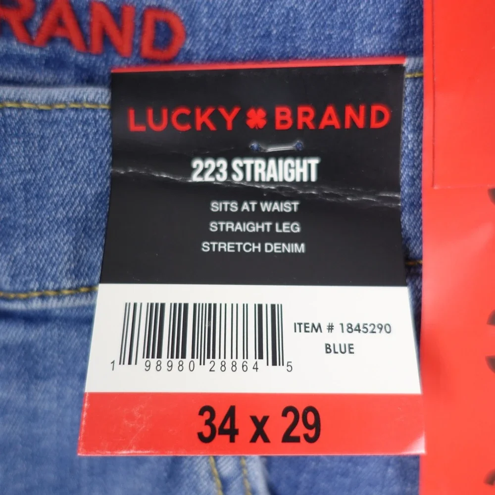 Lucky Brand 223 Straight Leg Mens Blue Stretch Denim Jeans 34x29 NEW 1845290